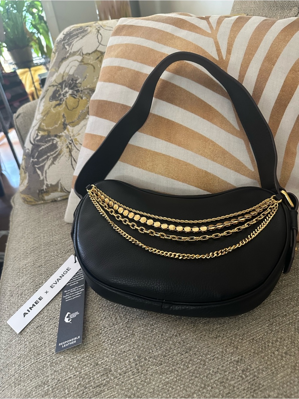 Aimee KESTENBERG X Evange Petrakis Black Shoulder Bag - Gold Chain Detail NWT - Picture 12 of 16